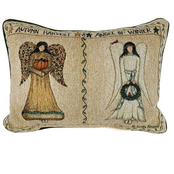 Angels of Seasons Decorative Tapestry Pillow Autumn Winter Spring Summer Signed - Picture 1 of 9